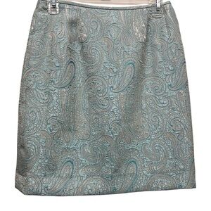 Vintage Nipon Boutique Blue Paisley Pencil Skirt Lined Women’s Sz 6 shimmery
